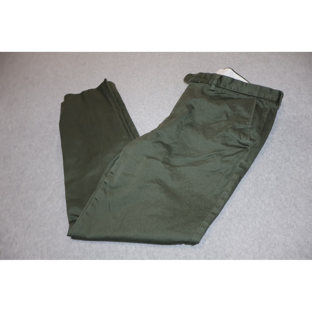 J.Crew Bowery Slim Stretch Mens 35x32 Green Chino Pants Cotton Blend FLAT